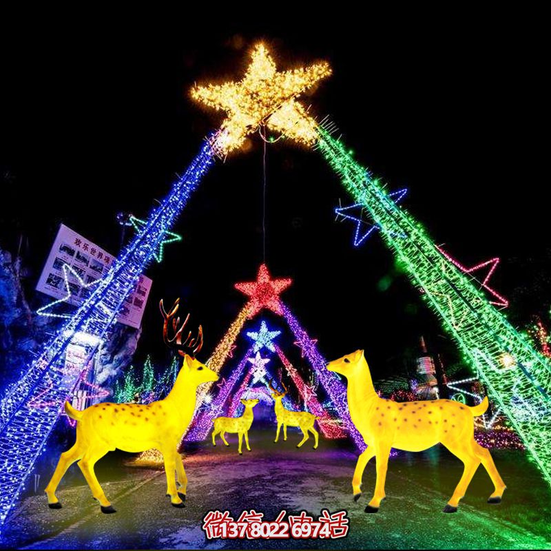 彩繪梅花鹿玻璃鋼雕塑，照明發光環繞