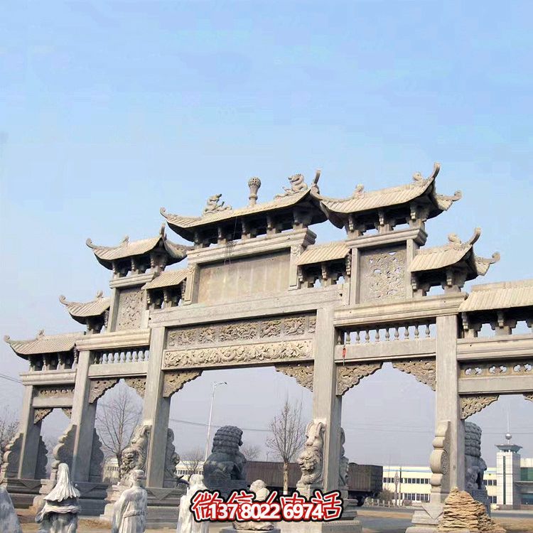 大型仿古建筑斗拱五門青石牌樓 大型仿古建筑斗拱五門青石牌樓