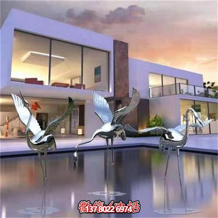 酒店會(huì)所不銹鋼鏡面抽象仙鶴雕塑