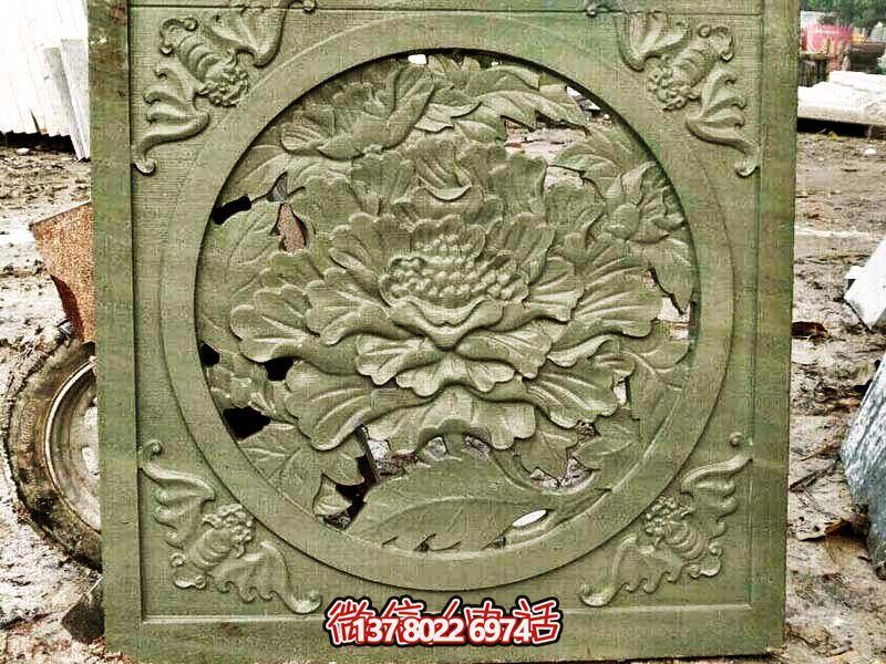 牡丹花浮雕青石雕照壁 牡丹花浮雕青石雕照壁