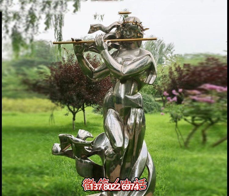 戶外不銹鋼草坪創(chuàng)意吹笛子的女孩公園吹奏雕塑 戶外不銹鋼草坪創(chuàng)意吹笛子的女孩公園吹奏雕塑