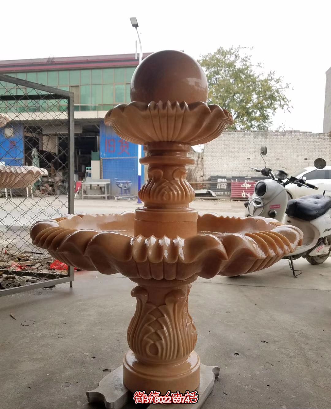 學院晚霞紅雙層風水球噴泉石雕 學院晚霞紅雙層風水球噴泉石雕