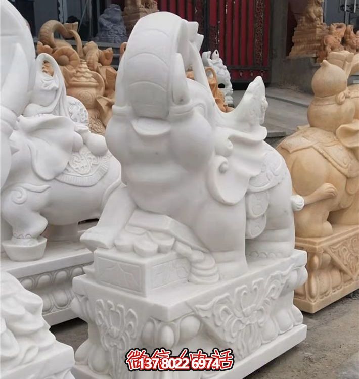 漢白玉石雕戶(hù)外園林景觀大象雕塑